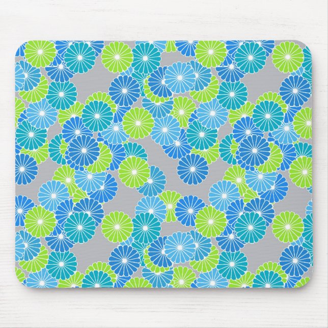 Art Deco Blume Muster - blau und lila grün Mousepad (Vorne)