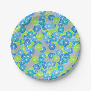 Art Deco Blume Muster - blau und lila grün Pappteller
