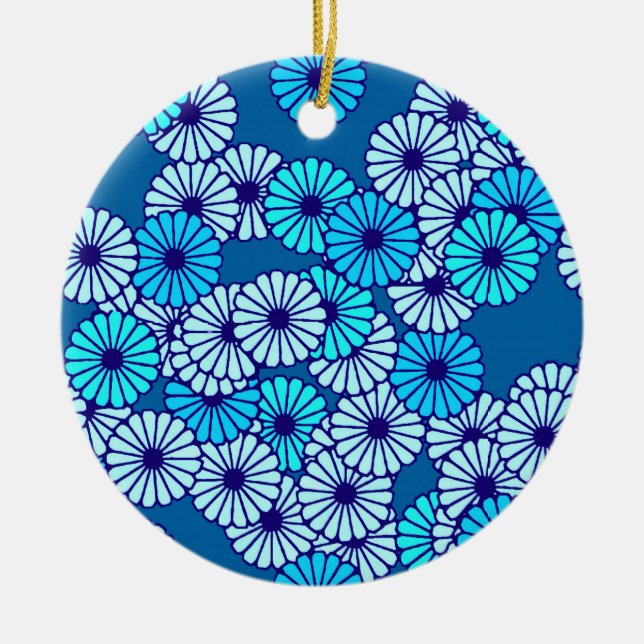 Art Deco Blume Muster - Blautöne Keramikornament (Vorne)