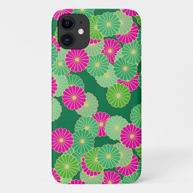 Art Deco Blume Muster - Grüntöne, Fuchsia Case-Mate iPhone Hülle (Rückseite)
