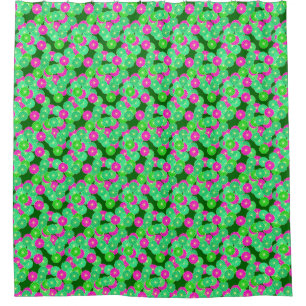 Art Deco Blume Muster - Grüntöne, Fuchsia Duschvorhang