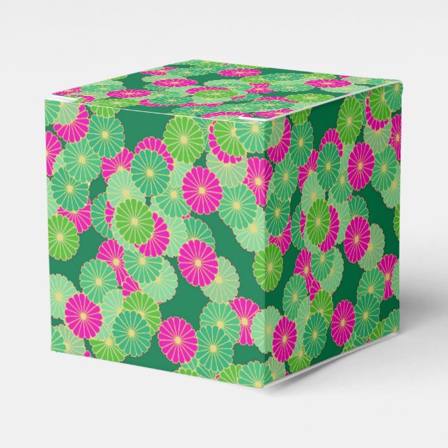 Art Deco Blume Muster - Grüntöne, Fuchsia Geschenkschachtel (Vorderseite)