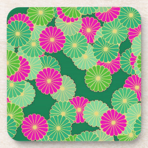 Art Deco Blume Muster - Grüntöne, Fuchsia Getränkeuntersetzer