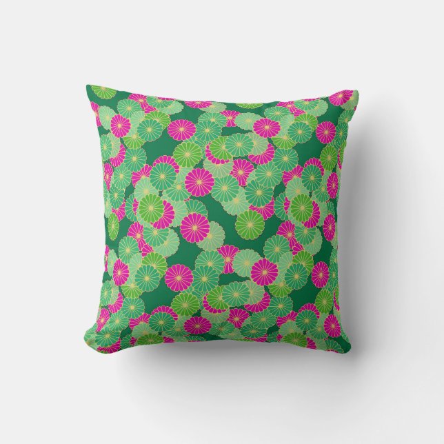 Art Deco Blume Muster - Grüntöne, Fuchsia Kissen (Vorderseite)