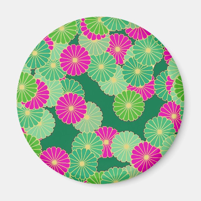 Art Deco Blume Muster - Grüntöne, Fuchsia Magnet (Vorne)