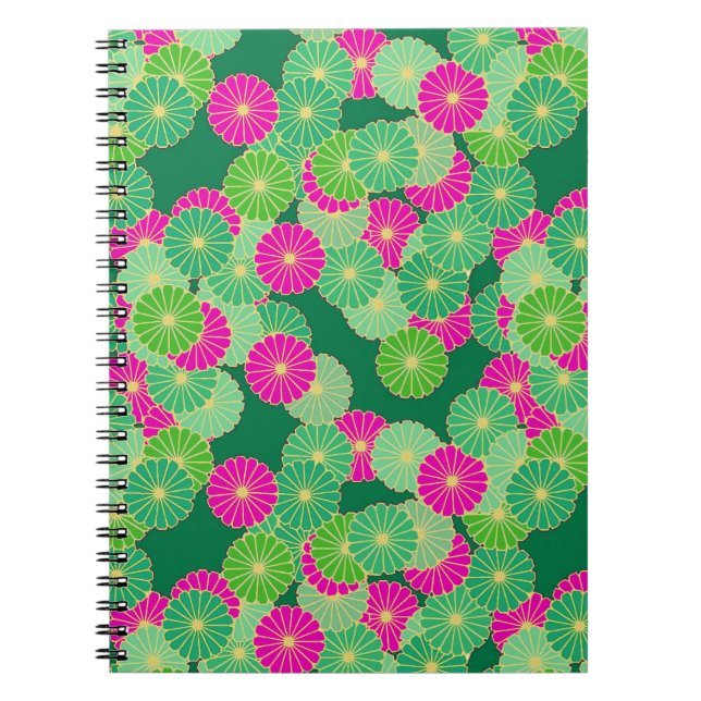 Art Deco Blume Muster - Grüntöne, Fuchsia Notizblock (Vorderseite)