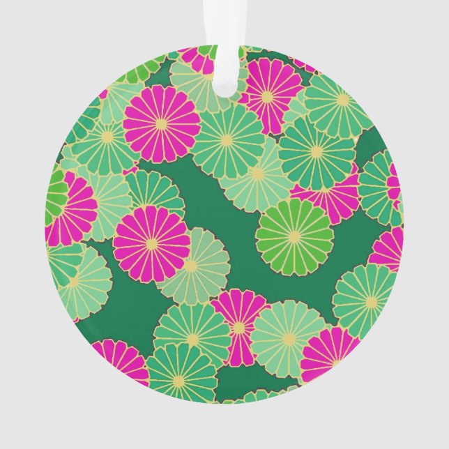 Art Deco Blume Muster - Grüntöne, Fuchsia Ornament (Rückseite)
