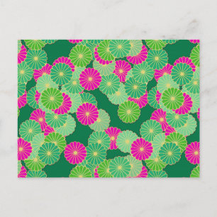 Art Deco Blume Muster - Grüntöne, Fuchsia Postkarte