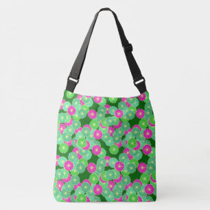 Art Deco Blume Muster - Grüntöne, Fuchsia Tragetaschen Mit Langen Trägern