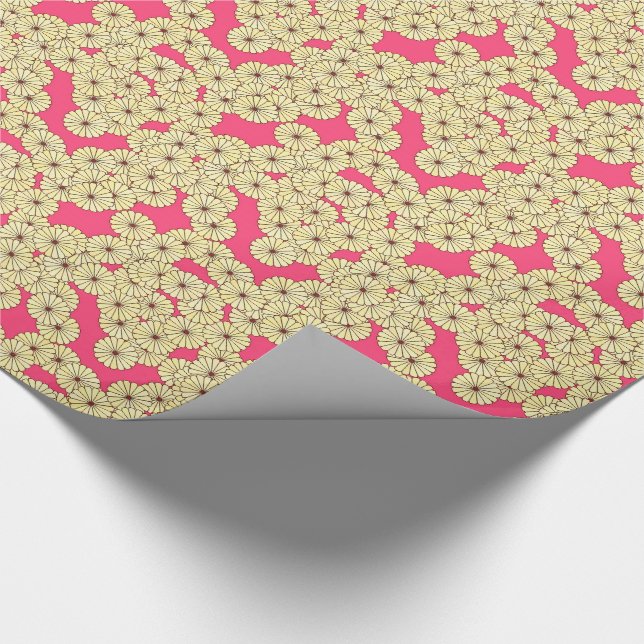 Art Deco Blume Muster - hellgelb auf Korallen Geschenkpapier (Ecke)