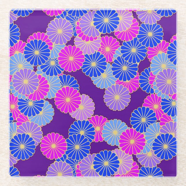 Art Deco Blume Muster - violett, blau und lila Glasuntersetzer (Vorderseite)
