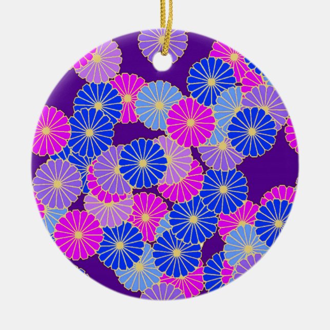 Art Deco Blume Muster - violett, blau und lila Keramik Ornament (Vorne)