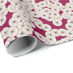 Art Deco Blume Muster - weiß auf Bordeaux Geschenkpapier