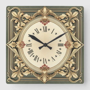 Art Deco Blume Quadratische Wanduhr
