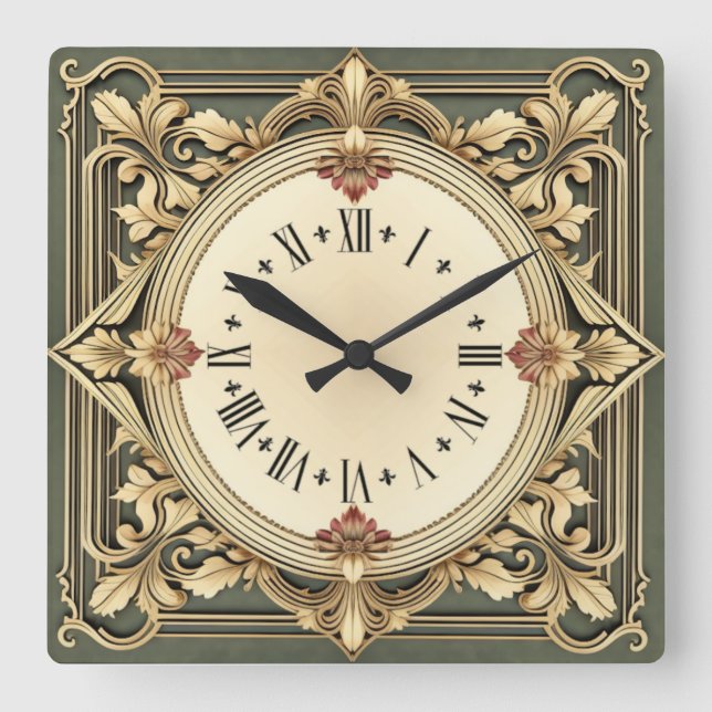 Art Deco Blume Quadratische Wanduhr (Vorderseite)