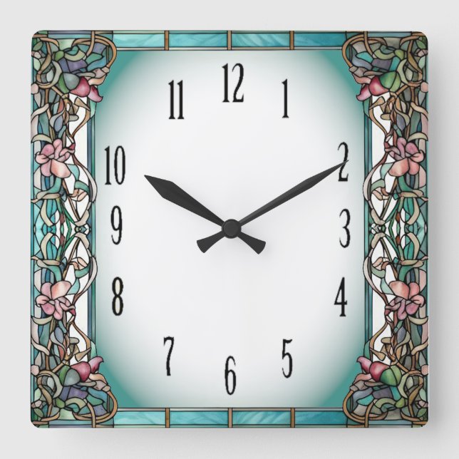Art Deco-Blume Quadratische Wanduhr (Vorderseite)