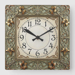 Art Deco-Blume Quadratische Wanduhr