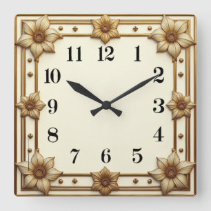 Art Deco Blume Quadratische Wanduhr