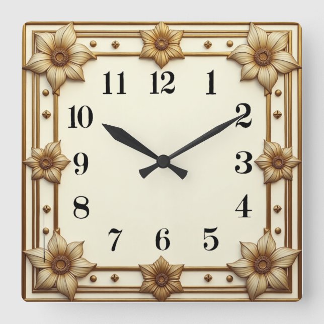 Art Deco Blume Quadratische Wanduhr (Vorderseite)