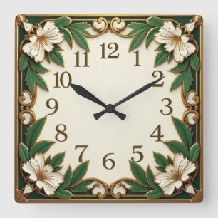 Art Deco-Blume Quadratische Wanduhr