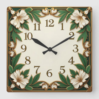 Art Deco-Blume Quadratische Wanduhr