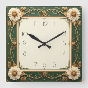 Art Deco Blume Quadratische Wanduhr