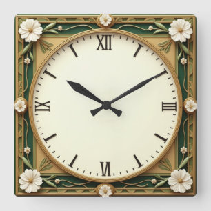 Art Deco Blume Quadratische Wanduhr