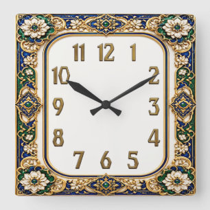 Art Deco-Blume Quadratische Wanduhr