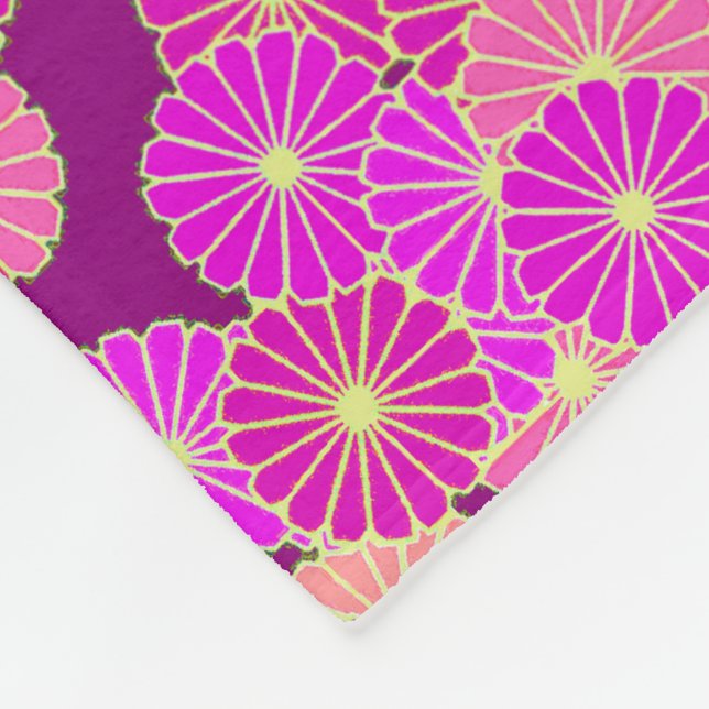 Art-Déco-Blume - Violett-, Korallenfarben Fleecedecke (Ecke)