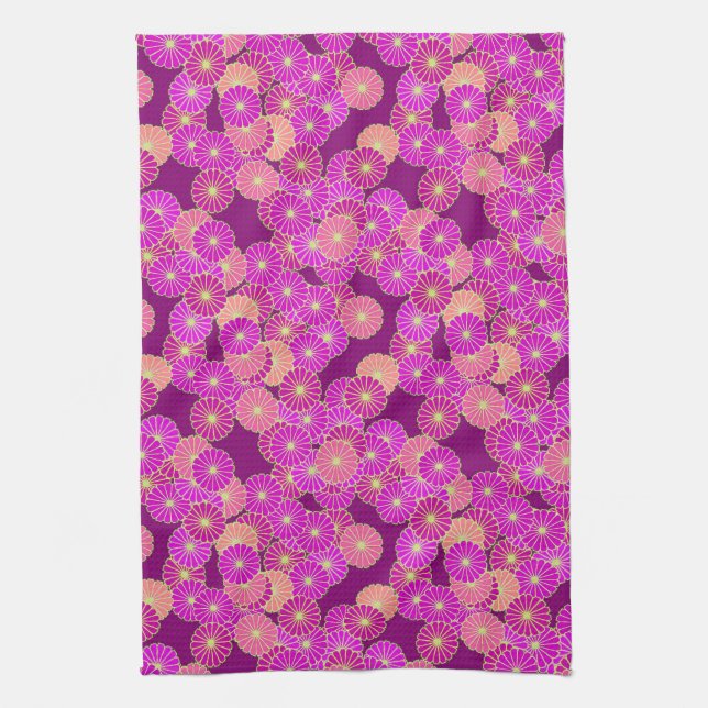 Art-Déco-Blume - Violett-, Korallenfarben Geschirrtuch (Vertikal)