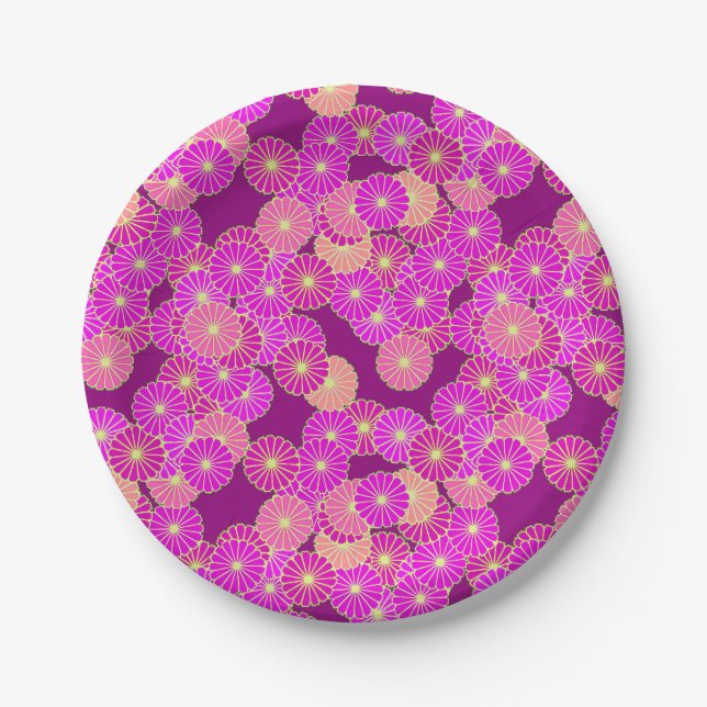 Art-Déco-Blume - Violett-, Korallenfarben Pappteller (Vorderseite)