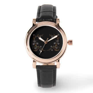 Art Deco Blumen auf Schwarz Armbanduhr