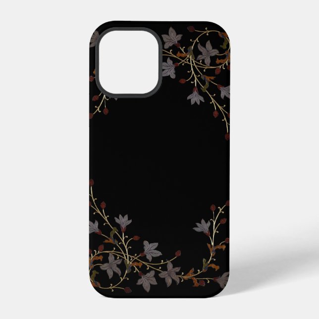 Art Deco Blumen auf Schwarz iPhone Hülle (Rückseite)