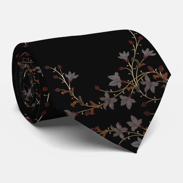 Art Deco Blumen auf Schwarz Krawatte (Gerollt)