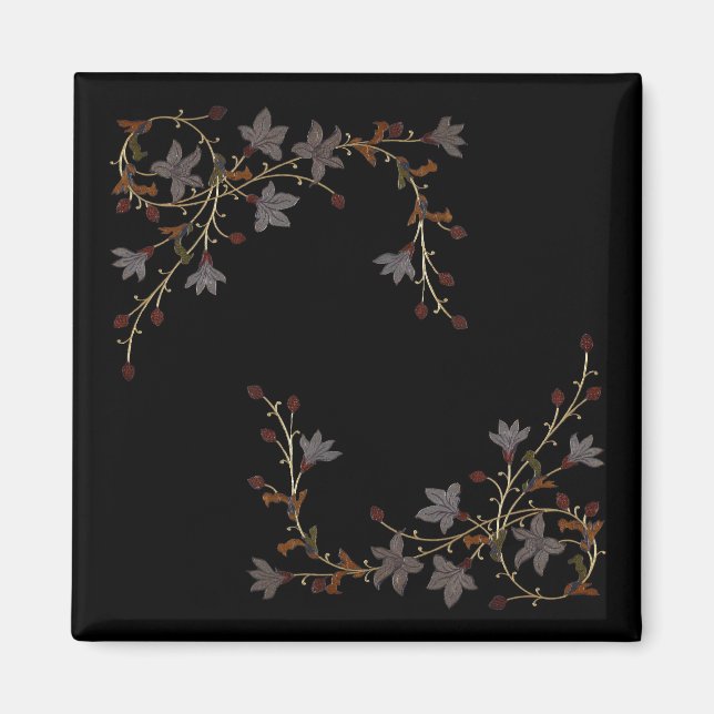 Art Deco Blumen auf Schwarz Magnet (Vorne)