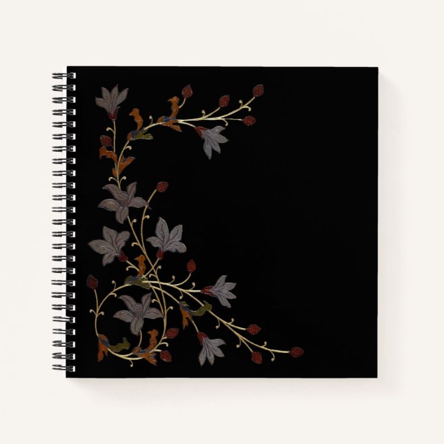 Art Deco Blumen auf Schwarz Notizbuch (Vorderseite)