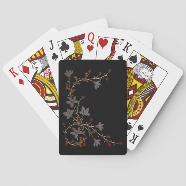 Art Deco Blumen auf Schwarz Spielkarten (Rückseite)