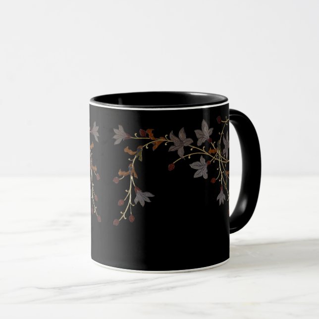 Art Deco Blumen auf Schwarz Tasse (VorderseiteRechts)