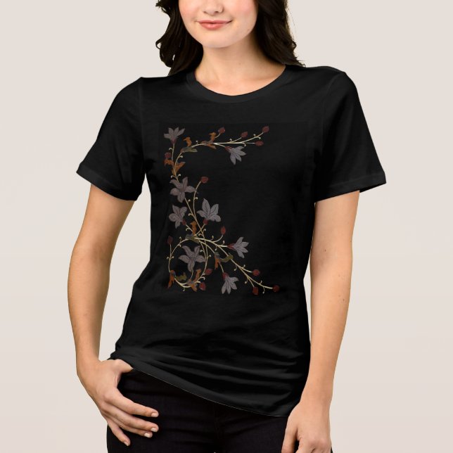 Art Deco Blumen auf Schwarz Tri-Blend Shirt (Vorderseite)