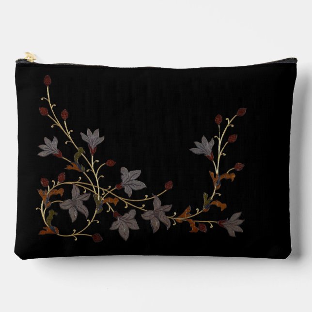 Art Deco Blumen auf Schwarz Zubehörtasche (Vorderseite)