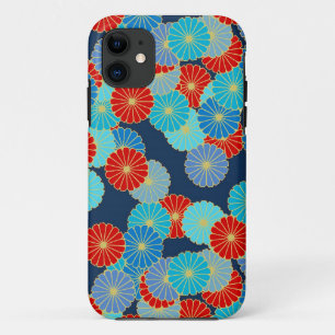 Art Deco Blumenmuster - blau, türkis und rot Case-Mate iPhone Hülle