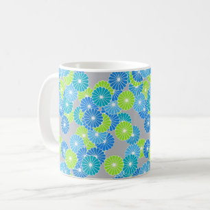 Art Deco Blumenmuster - blau und limettengrün Tasse