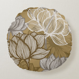 Art Deco-Blumenmuster. Blumen-Gold-Linienkunst. Bl Rundes Kissen