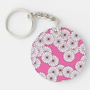 Art Deco Blumenmuster - creme auf rosa Schlüsselanhänger