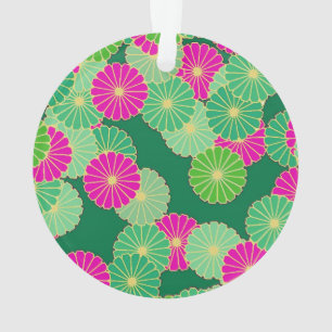 Art Deco Blumenmuster - grüne Farbtöne, Fuchsie Ornament
