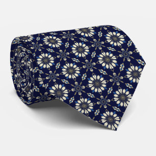 Art Deco Blumenmuster in Navy, Blau, Gold... Krawatte