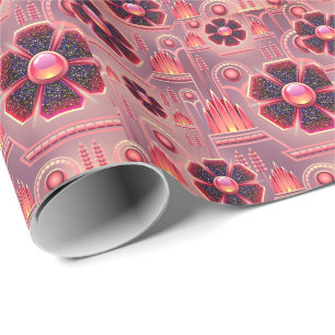 Art Deco-Blumenmuster vintage floral rosa Geschenkpapier