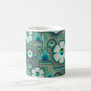 Art Deco Blumenmuster vintage geometrisch grün Kaffeetasse