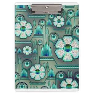 Art Deco Blumenmuster vintage geometrisch grün Klemmbrett