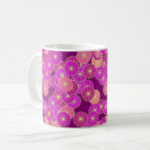 Art Deco Blumenmuster - violette und korallenrote  Tasse